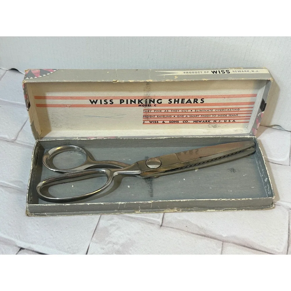 Vintage Wiss Model C Pinking Shears Chrome Fabric Scissors Original Box USA