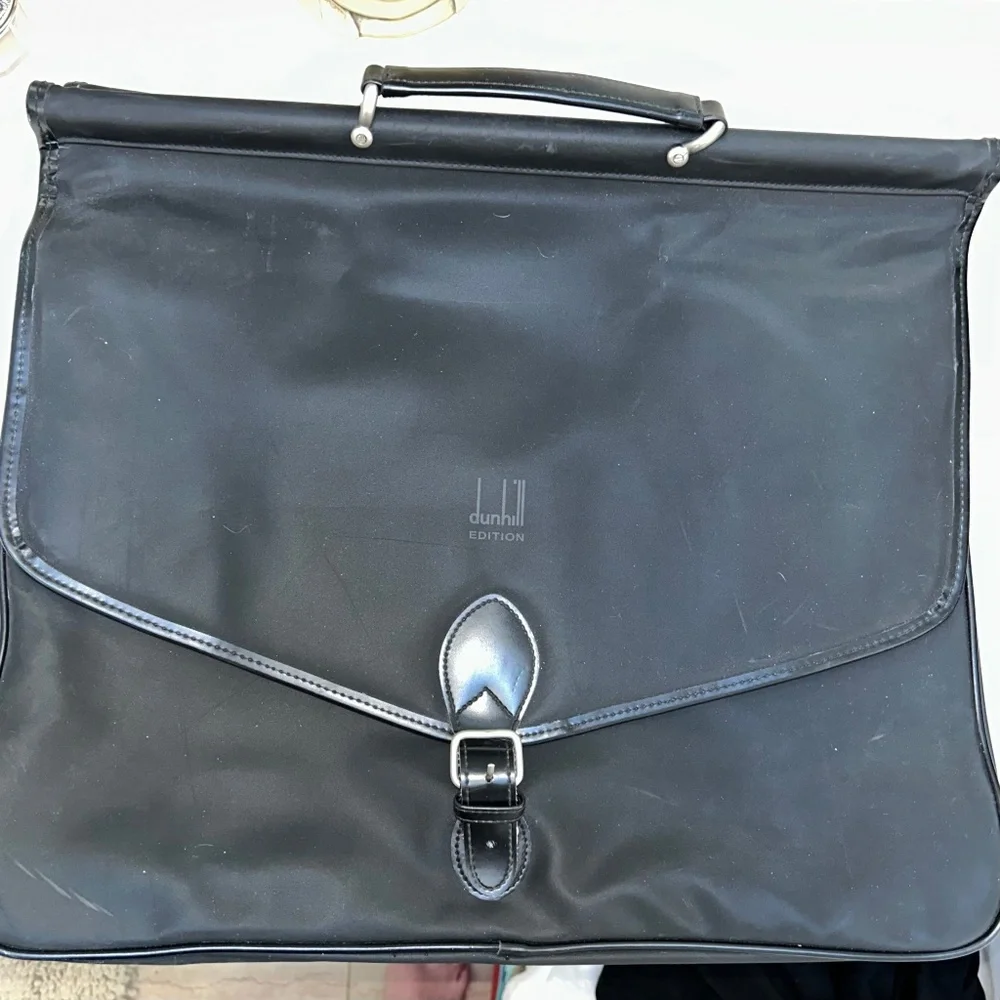 dunhill black leather trim nylon top handle briefcase bag