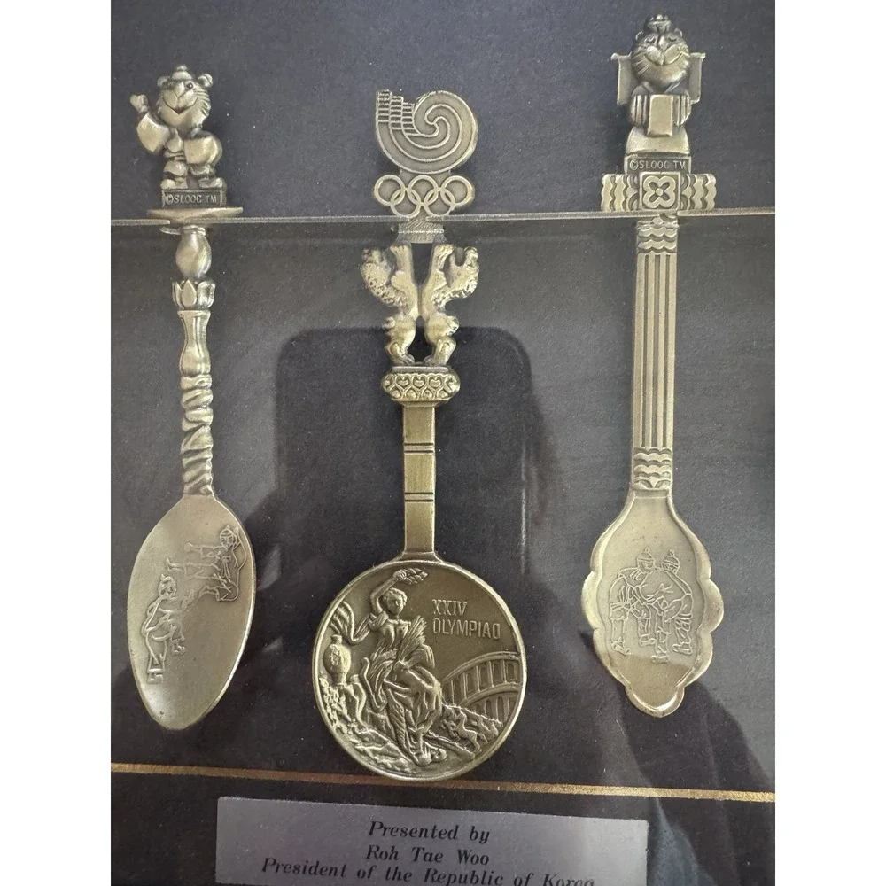 1988 VTG Korea Games XXIVTH Olympiad Seoul Brass Spoon‎ Set Rare Samsung Ed Art