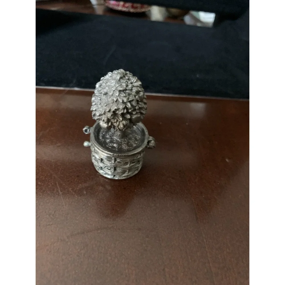 Vintage Russ‎ Berrie Pewter Topiary Pill Box 3 inches Good Condition