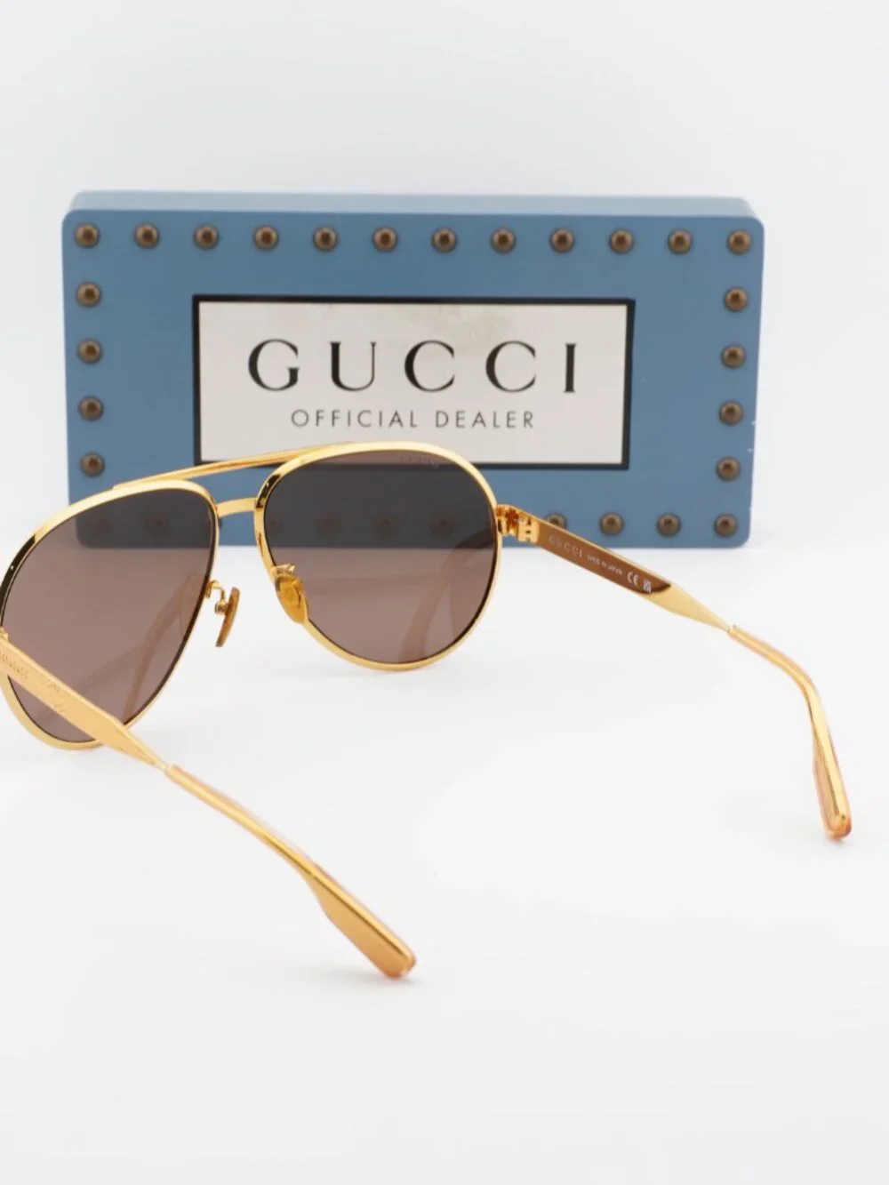 Gucci GG1513S 002 Aviator Sunglasses - Yellow Gold\Brown