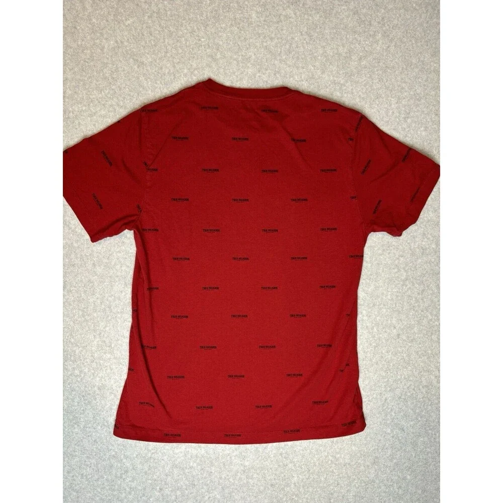 True Religion Mens Shirt All Over Print Red Crew Neck 100% Cotton Size Large‎