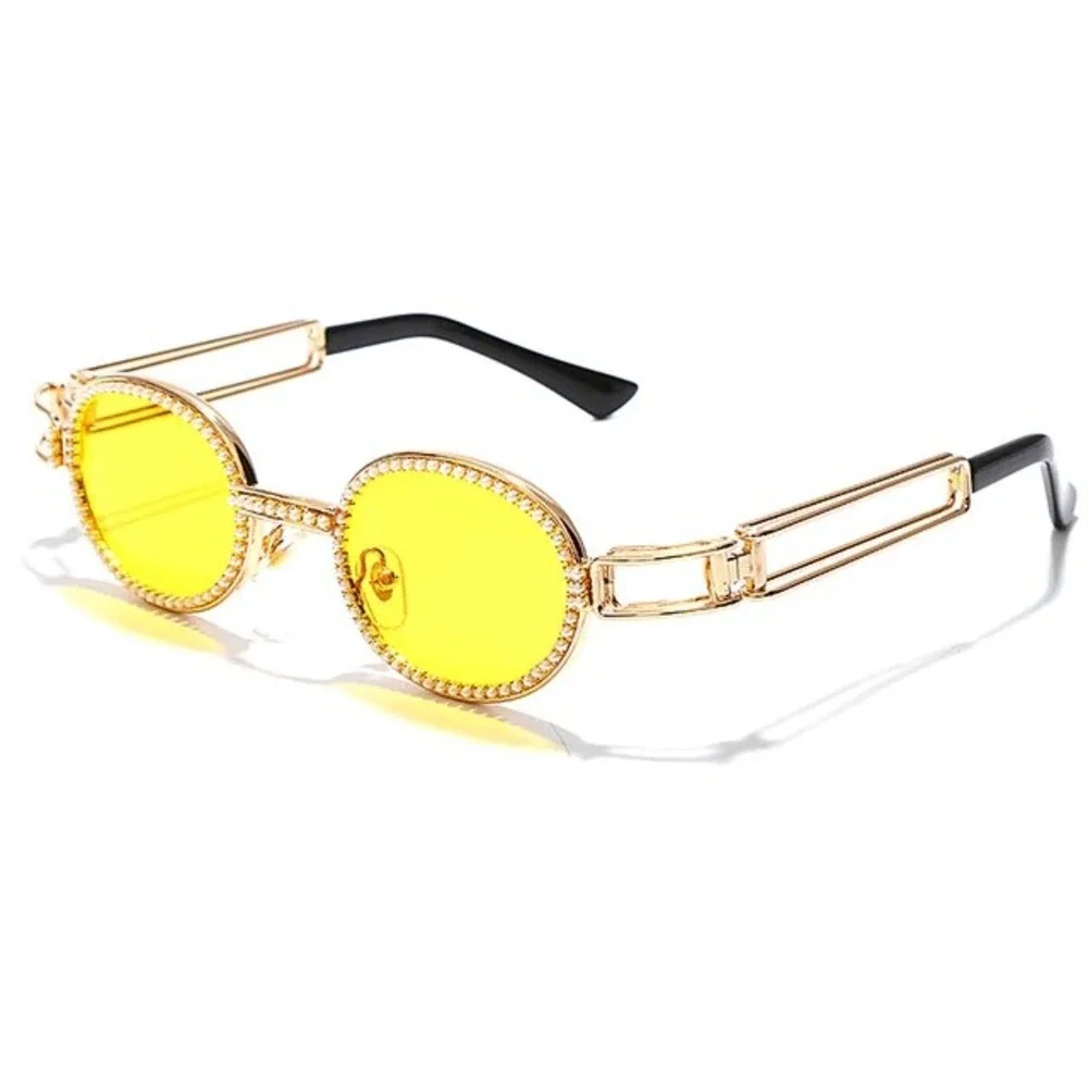 Sunglasses Round Frame Metal Arm Gold Metal Fashion Shades Festival Bling Gafas‎