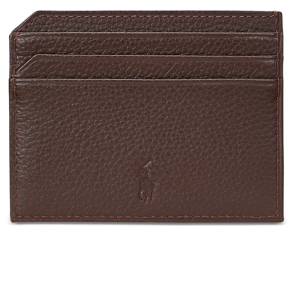 Ralph Lauren Men’s Dark Brown Leather Card Holder with Gold Logo.   NWT