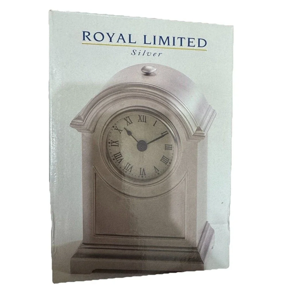 Vintage 1997 Royal Limited Silver Medium Arch Alarm Mantel‎ Clock