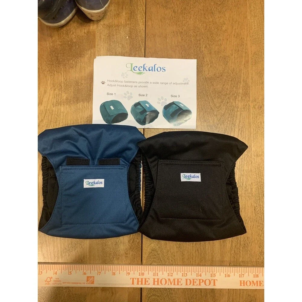 Leekalos MEDIUM Washable Male Reusable Dog Diapers Pack Of 2 Blue & Black