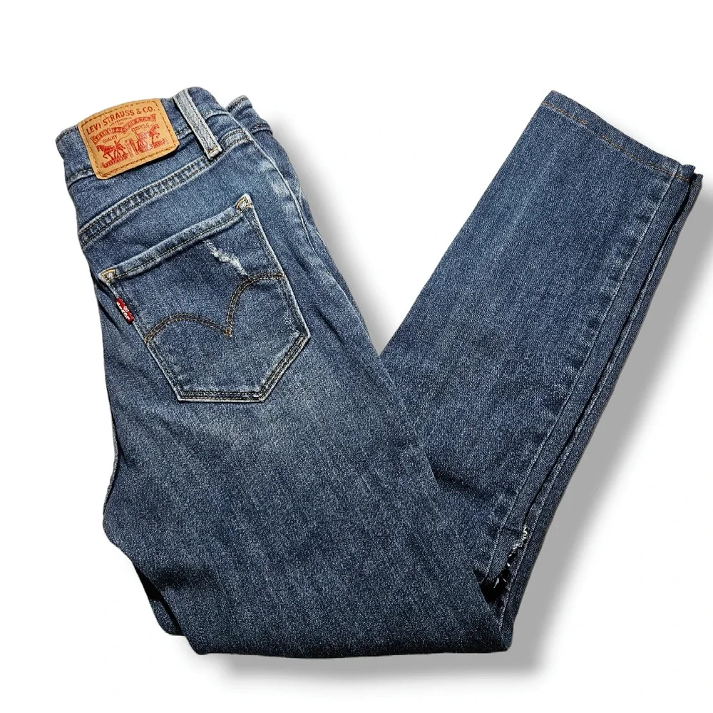 Levi's 721‎ Distressed Mid-Rise Skinny Jeans 25x23 Custom Make or Break Blue