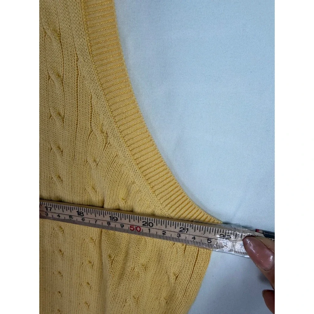 Tommy Hilfiger Golf Mens Yellow Cable Knit V-Neck Cotton Sweater Vest Size M PGA