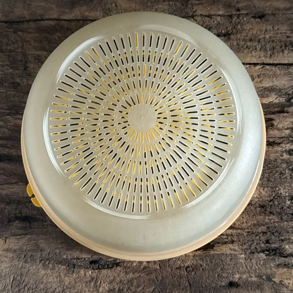 Vintage Tupperware Lettuce Spinner Colander Bowl Set Yellow 1336-A Retro Kitchen