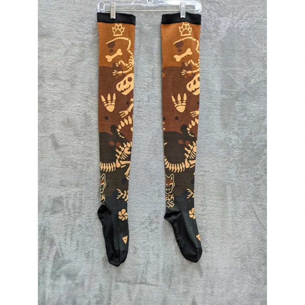Gorpcore Dinosaur Skeleton Raccoon Over Knee Socks Womens OS Camo Reckless