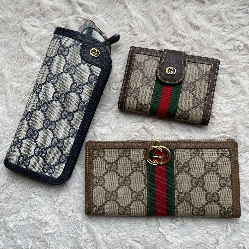 Gucci monogram web set checkbook‎ long wallet card case eyeglasses sunglass case