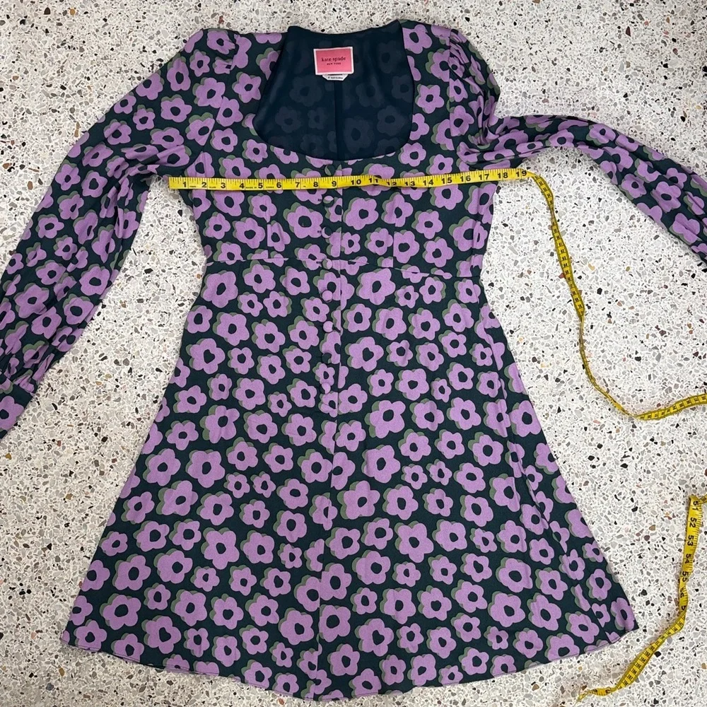 Kate Spade purple green spruce flaire flora fluid floral mini dress 6