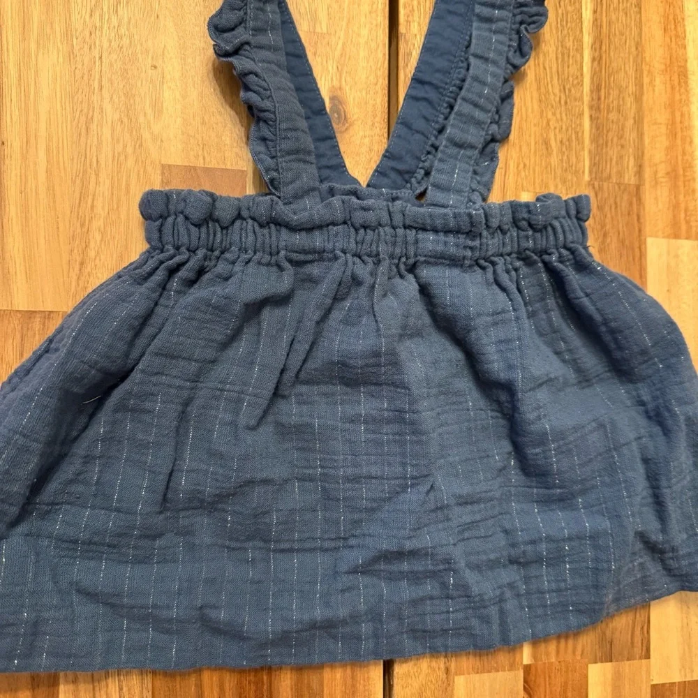 Zara Baby Girl Blue‎ Muslin Pinafore Skirt Ruffle Straps Stripe 18-24 Months