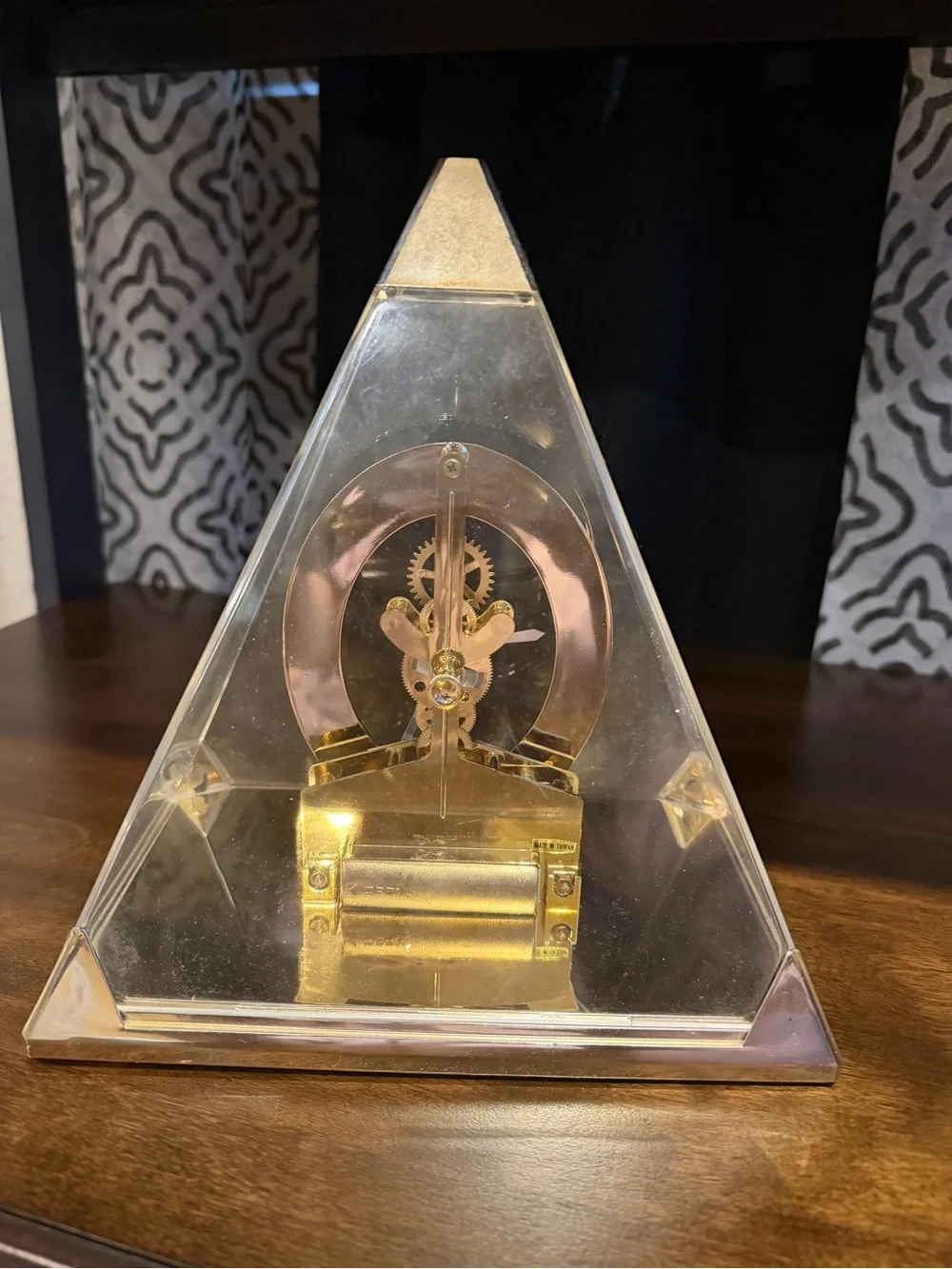 Pyramid Acrylic Wall Clock with Gold Skeleton Movement
