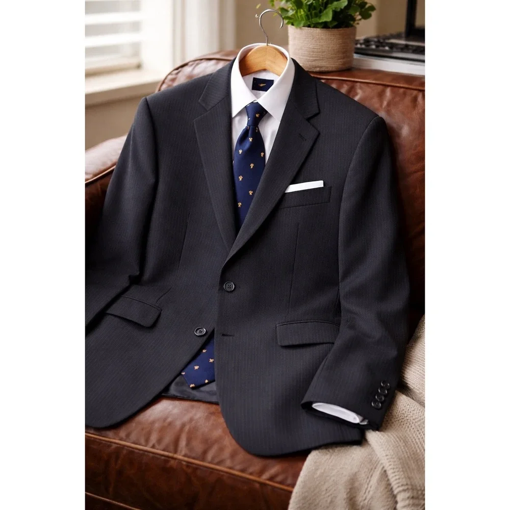 Lauren Ralph Lauren 40R Black Grey‎ Pinstripe Blazer Black Suit Coat Wool RL 40