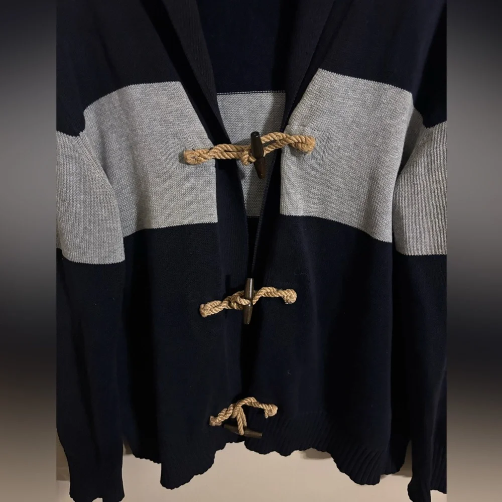J. Crew Men’s‎ Nautical Toggle Rope Navy Blue Gray Cardigan Sweater Medium