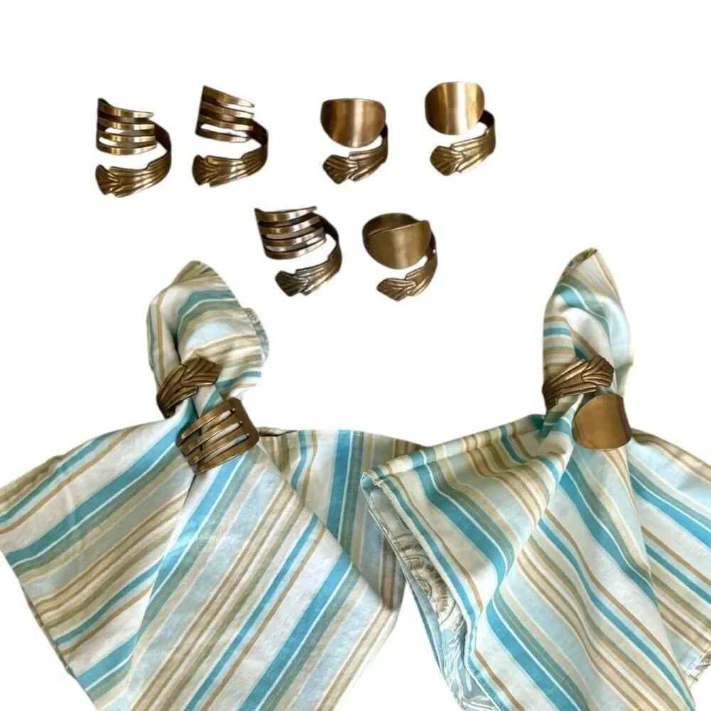Vintage Brass Fork & Spoon Napkin Rings Set of 8 Handcrafted Flatware Wrap Style