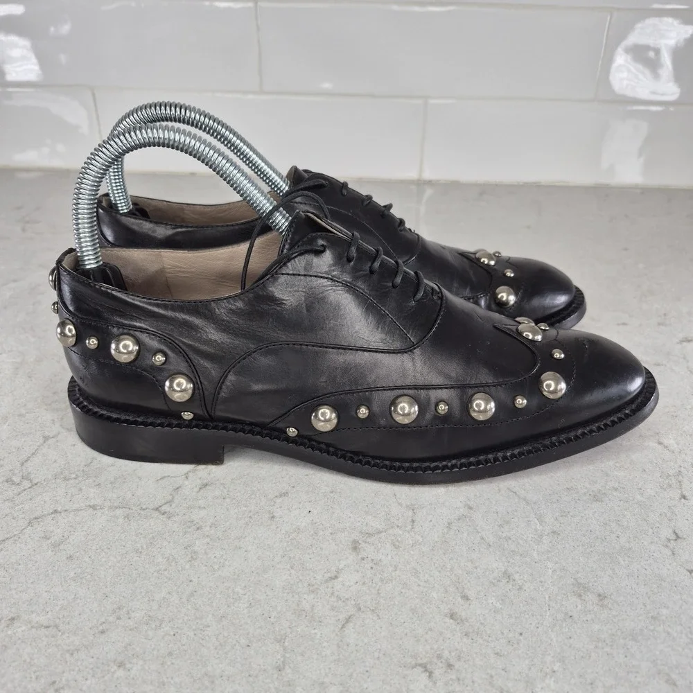 MARC JACOBS Womens Black Studded Oxfords Shoes‎ 37