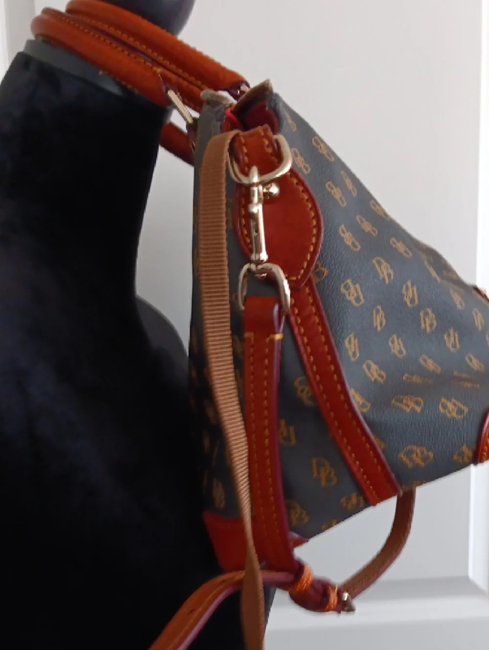 Dooney & Bourke Brown Monogram Handbag with Tan Leather Accents