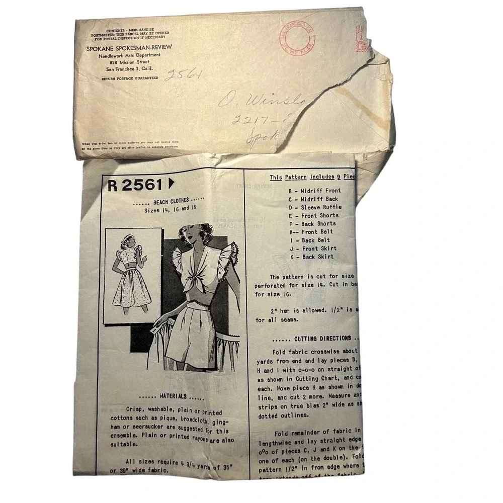 Mail Order Vintage 1960's? Pattern #K2561 Beach Clothes Sizes‎ 14, 16 & 18