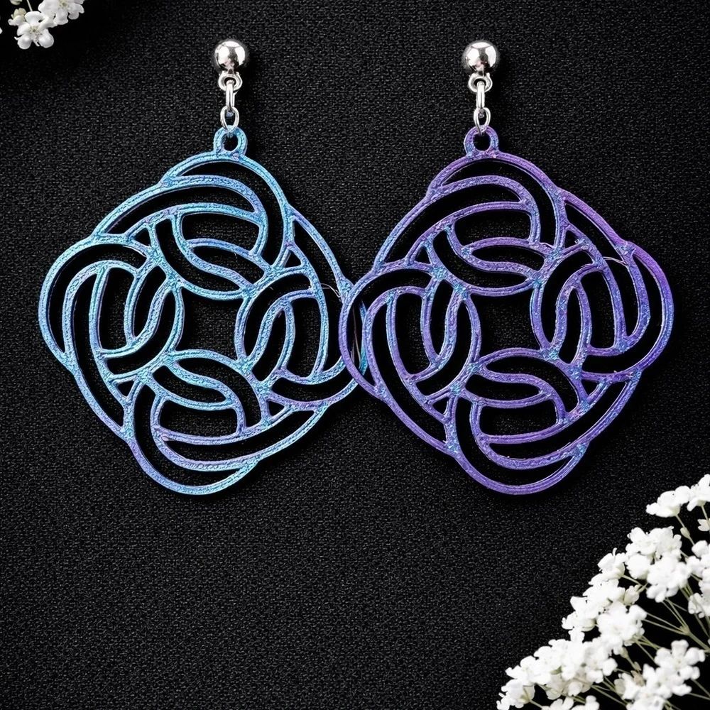 Blue and Purple Color Shift Geometric Earrings