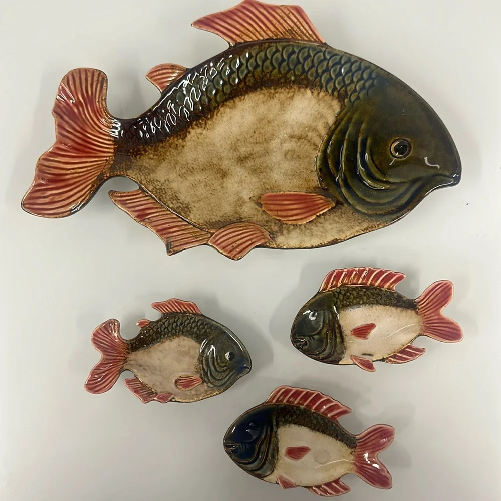 Pier One Hand Painted Porcelain Fish Appetizer Platter Plate Dish set