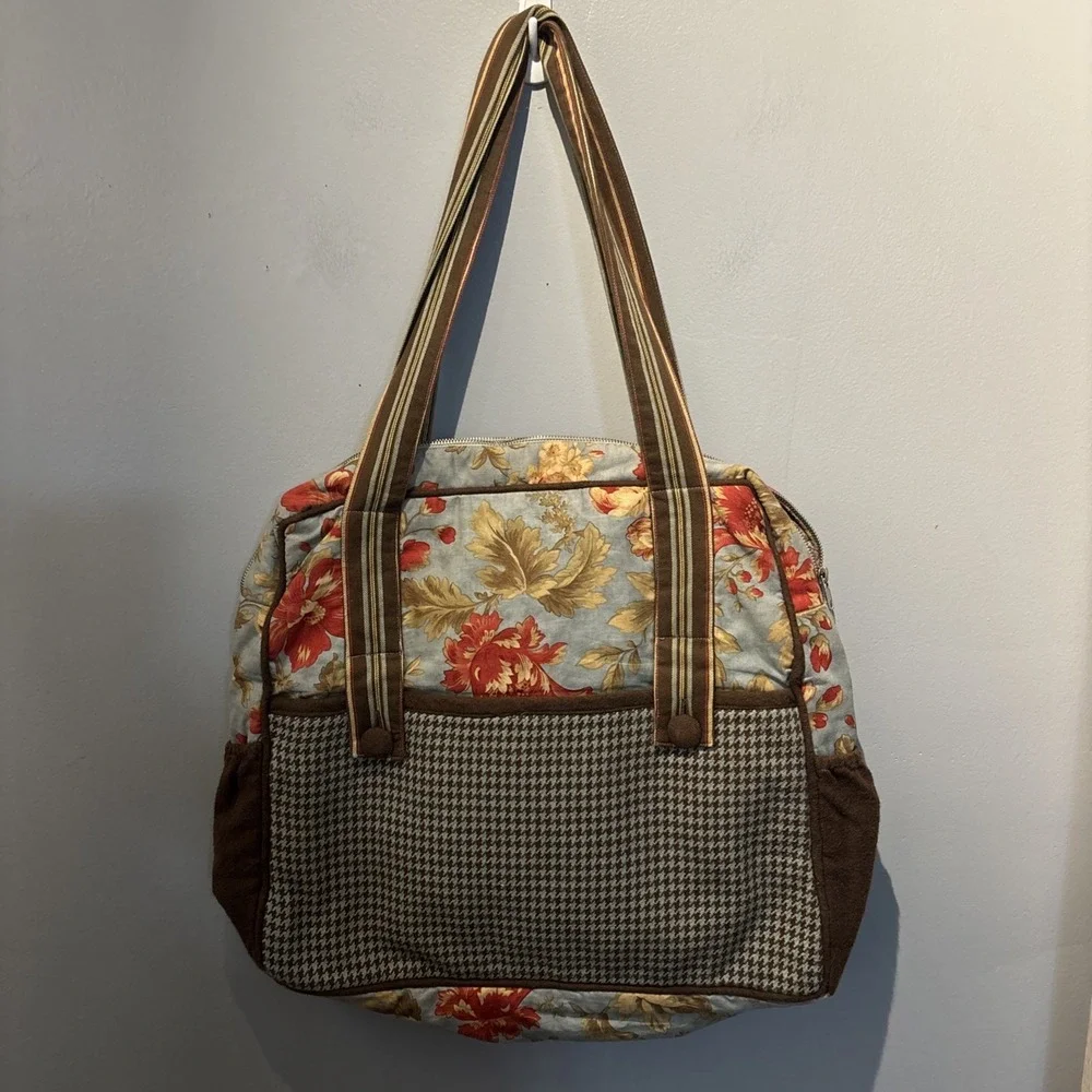MODA HOME Cotton Floral‎ Fabric Tote Travel Bag Crafts Computer Plastic Storage