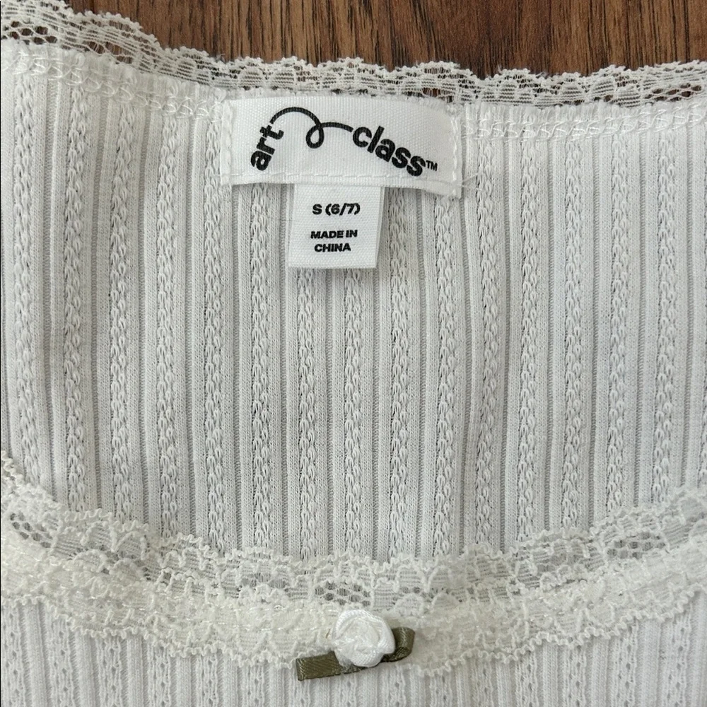 Target art class Girls White Ribbed Long Sleeve Top with Lace Trim