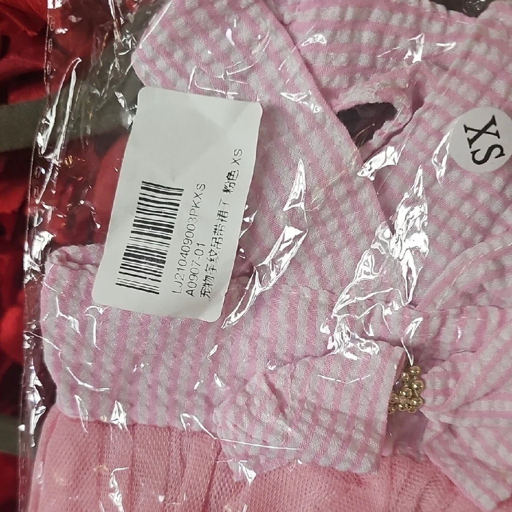 Dog Dress Pink & White Striped Tulle Button Snap Size Xsmall