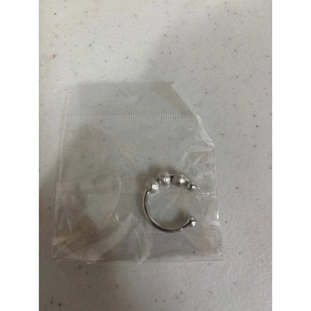 Silver Tone Faux Nose Ring Hoop Ear Cuff Beads Minimalist Non‎ Piercing