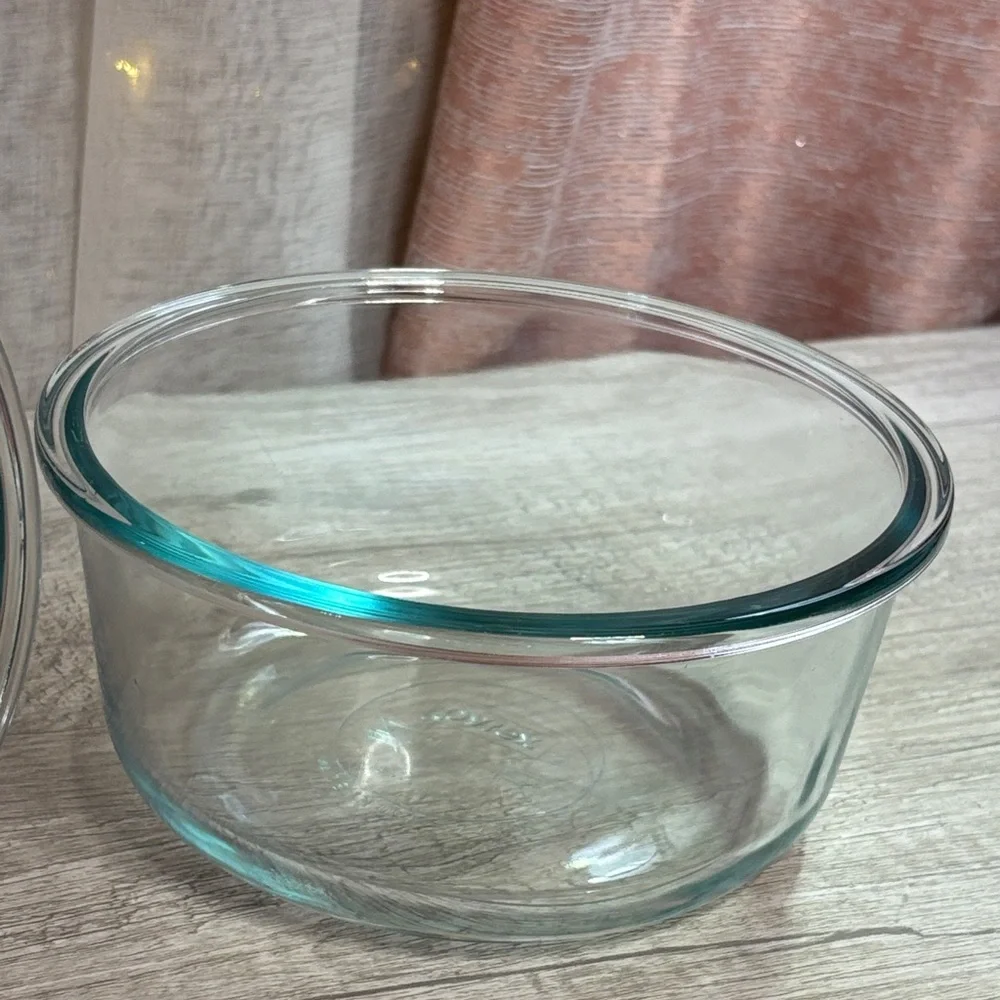 Set of Pyrex Clear Glass Bowls with Light Blue Tint
