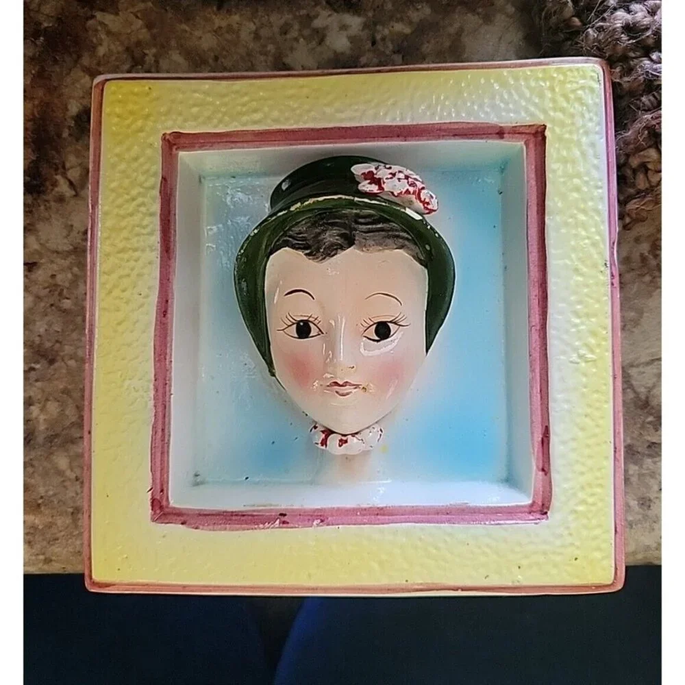 Vintage Wall Pocket Vase decor 3D Old Time woman ready to hang Porcelain VGC