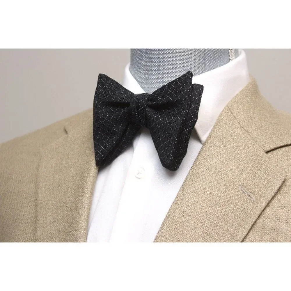 Men's Self tied Bow Tie Silk Bowtie Big Butterfly Bow tie‎ S619 Black Plaid