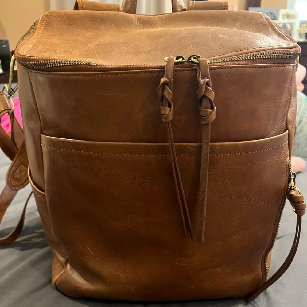 Azaria cognacLeather Baby Bag Backpack - Timeless Organizer