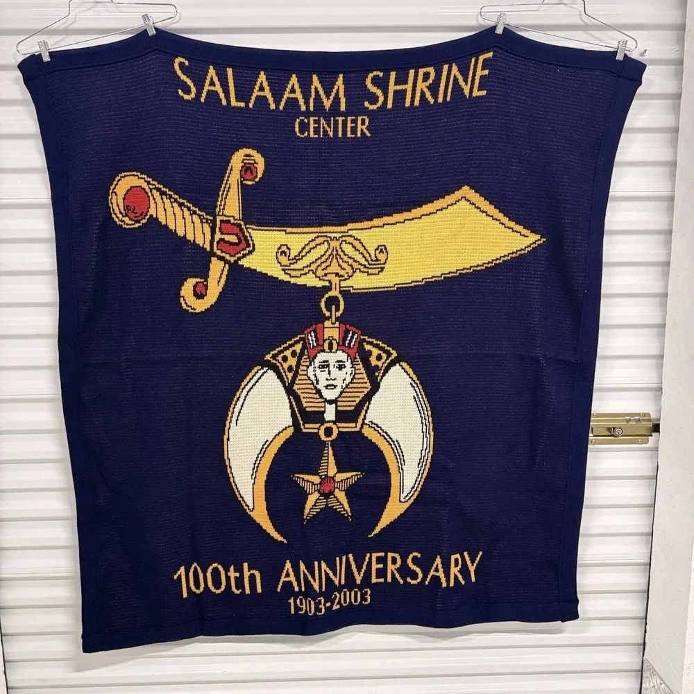 Masonic Shriners Salaam Shrine Afghan Blanket 60x60 USA VTG 100th Tapestry