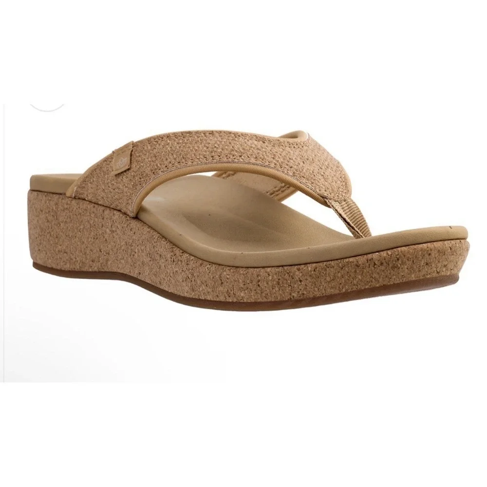 Spenco Sandal Willow Wedge Cork Tan Womens 9 Medium Arch Support Orthotic‎ New