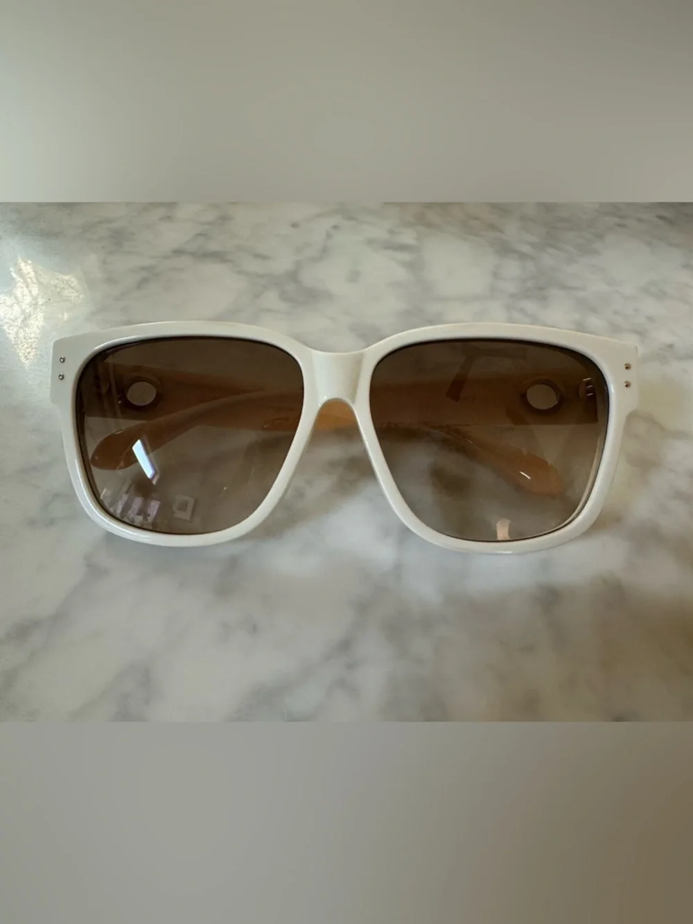 Linda Farrow Perry D Frame Sunglasses White Acetate Oversized MSRP $540