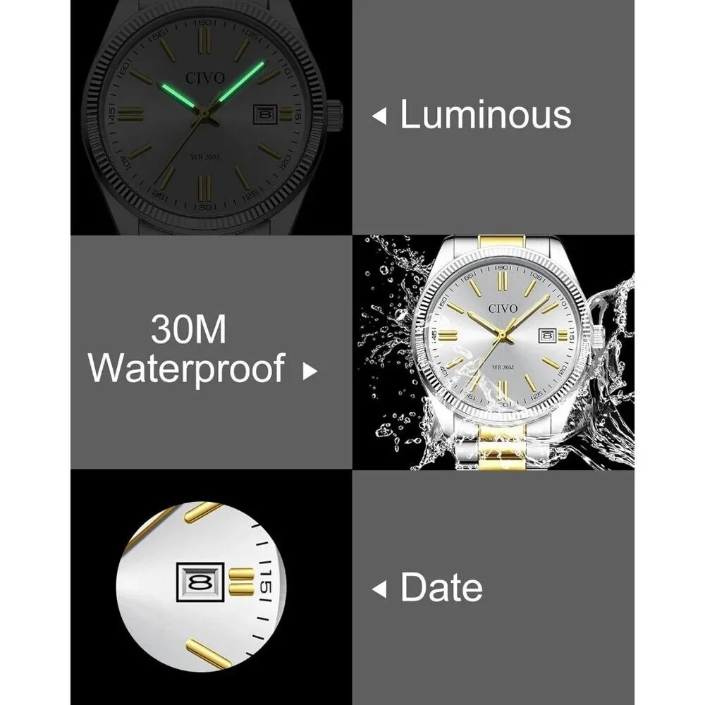 Men's Gold-V1 Stainless Steel Hook Buckle Analog Comfortable Stylish Wrist Watch