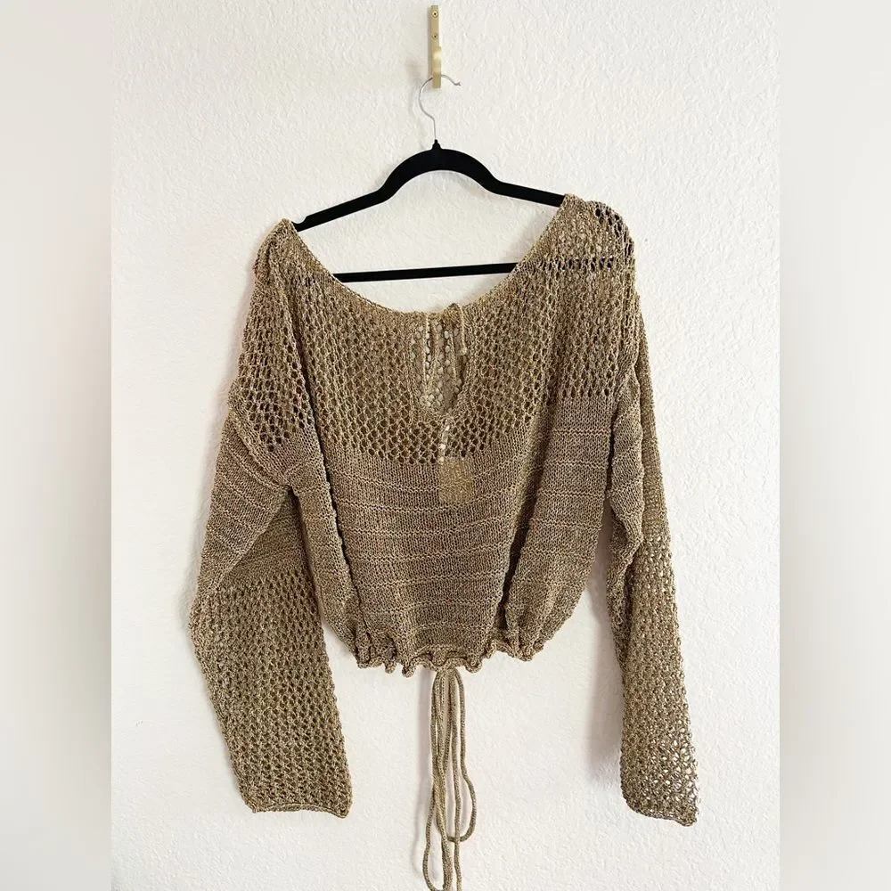 Free People Solaris Pullover sweater in brown crochet XL. NWT