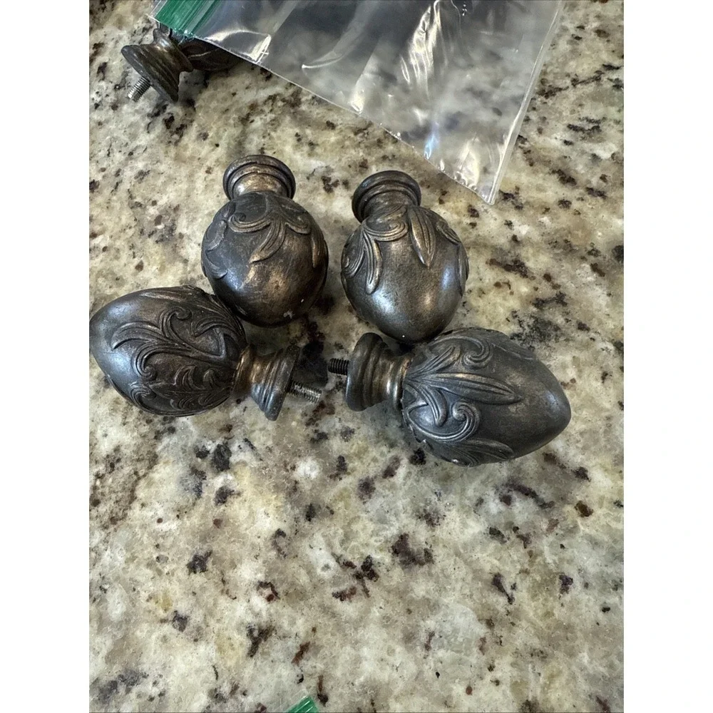 Set Of 4 Curtain‎ ROD FINIALS, BRONZE FINISH THREAD GOOD CONDITION Cabinet Knobs