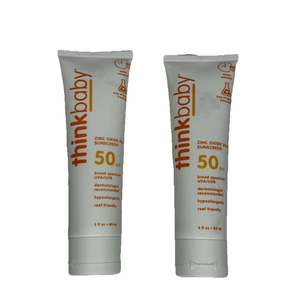 Thinkbaby SPF 50+ Baby Mineral Sunscreen 3oz Lot of 2 Zinc Oxide Water Resistant