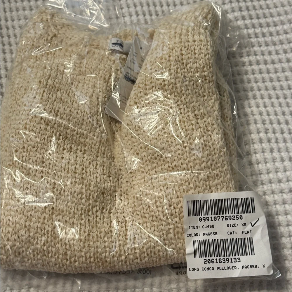J. Crew Long Conco Pullover Natural Loose Knit Cotton Blend Sweater NWT XS
