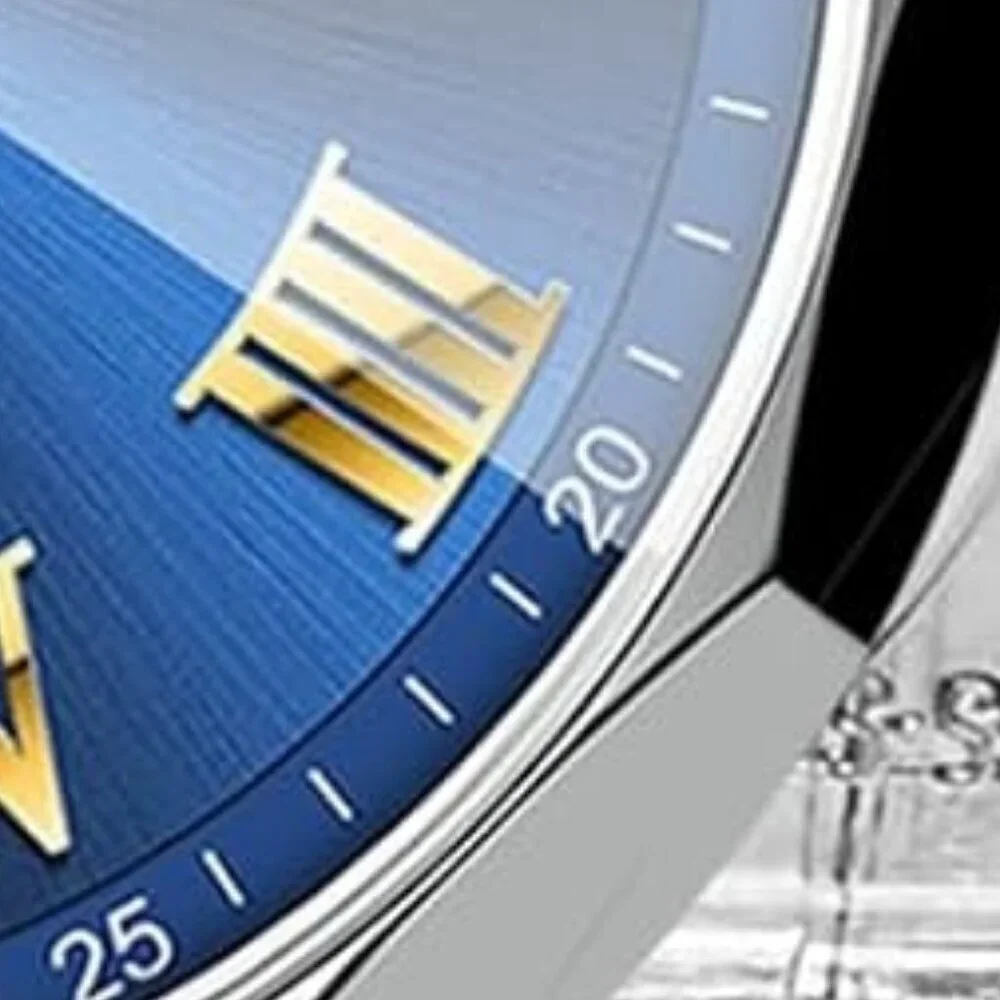 Olevs Men's Silver Gold- Blue Steel Stain Waterproof Stain Luminous Wrist Watch