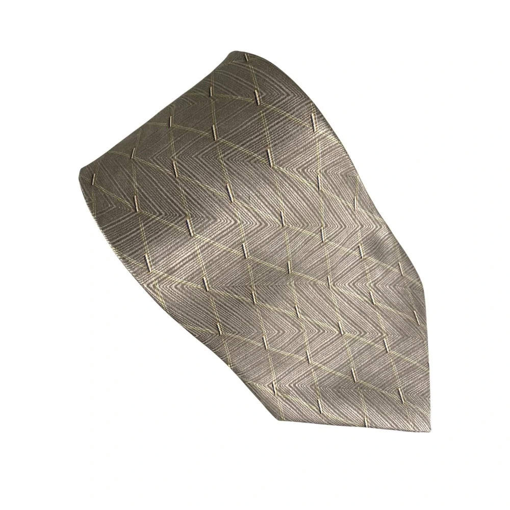 Graham & Lockwood Mens Tie Taupe Brown Gold Silk Geometric Chevron 58x4