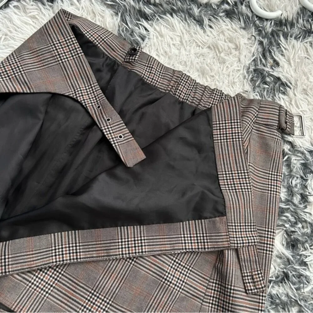 b+ab Plaid Wrap Mini Skirt