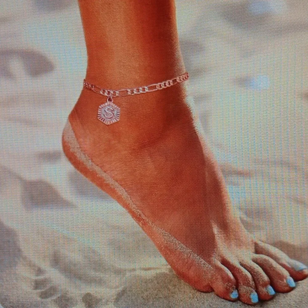 18k Rose Gold Plated Anklet Initial U‎ Women's