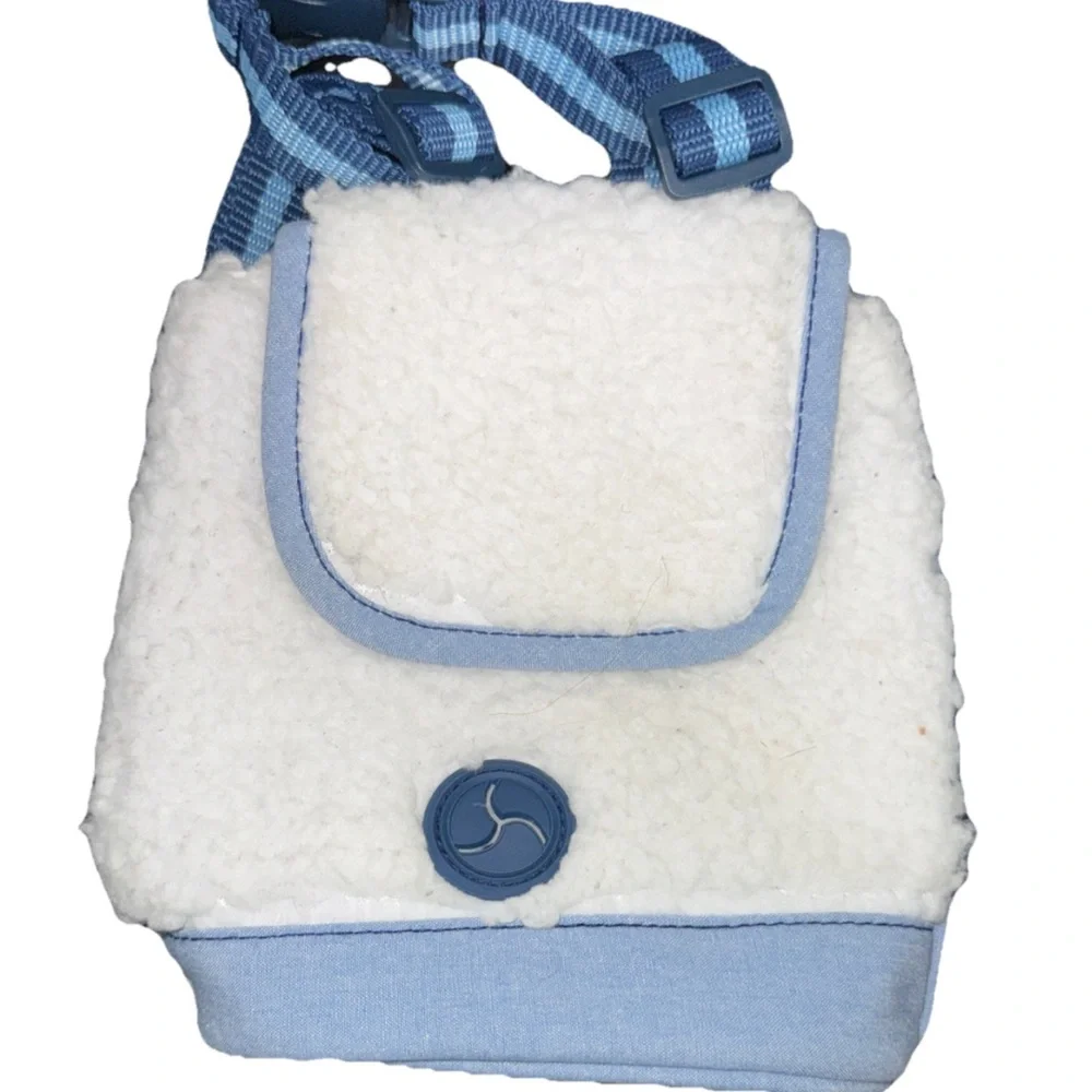 Dog Fleece Backpack White/Blue SM NWOT