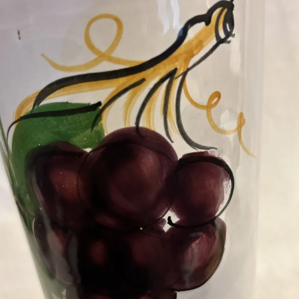Pier 1 Terra Cotta Clay Wine Cooler Utensil Crock Handpainted Grapes from Italy