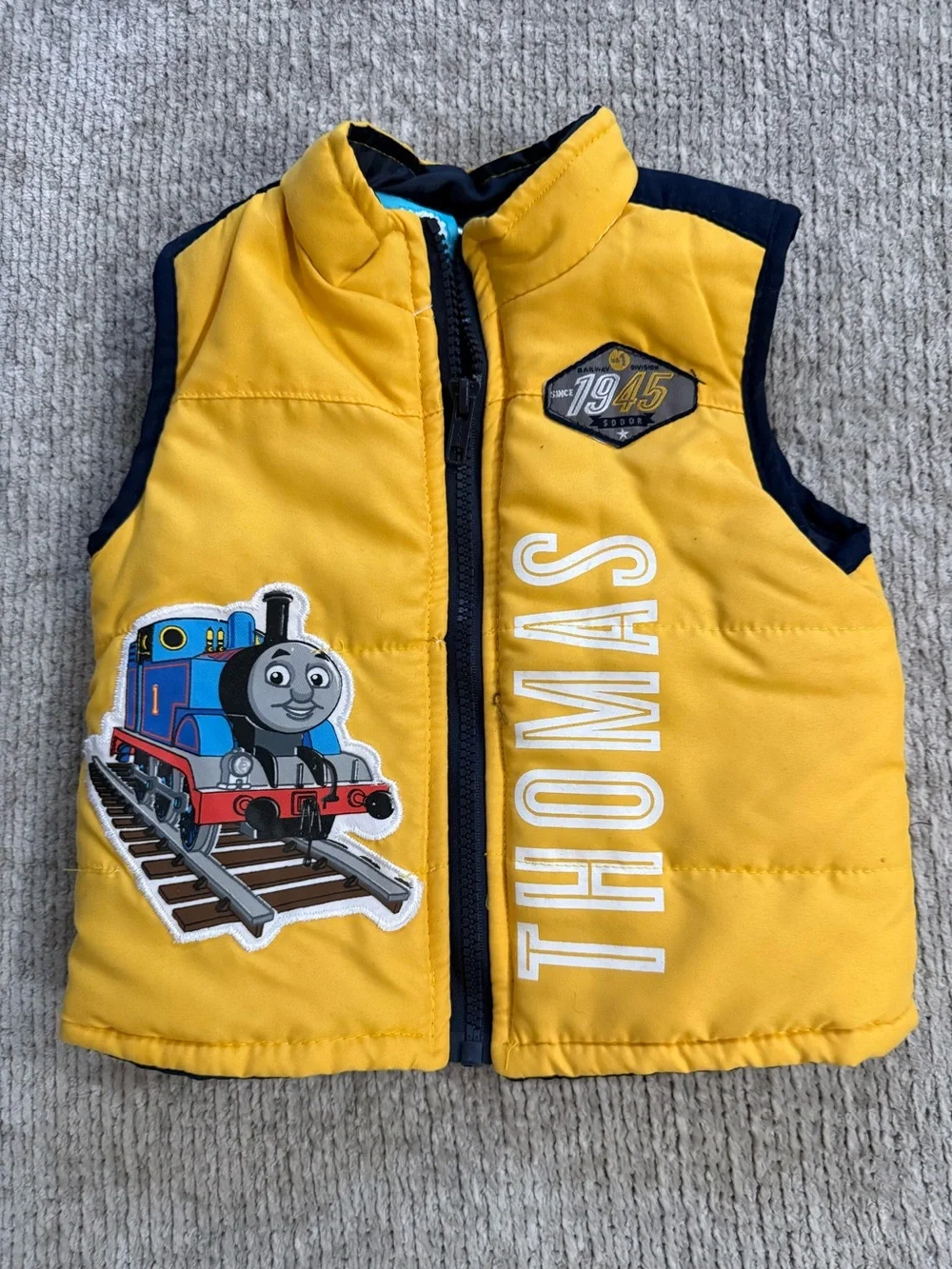 Vintage Thomas & Friends Puffer Vest Yellow Toddler Size 12M Train