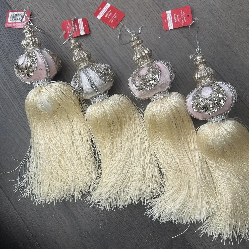 Ashland Frosted Fairytale Tassel Ornaments Set Of 4 Pink White Christmas Decor